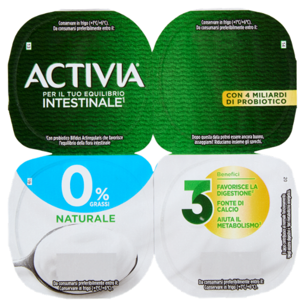ACTIVIA Yogurt con Probiotico Bifidus, 0% Grassi, Bianco Naturale, 4x125g