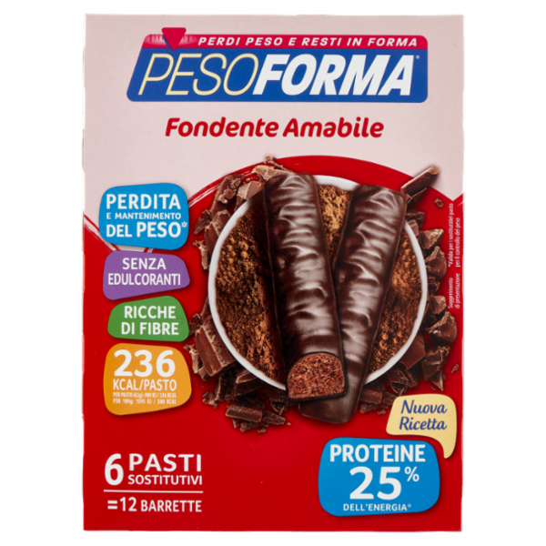 Pesoforma Fondente Amabile, sostitutivo del pasto ricco di fibre, 236kcal per pasto, 12 x 31 g