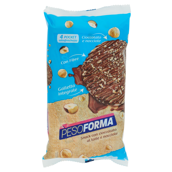Pesoforma Gallette Snack di riso integrale, con cioccolato al latte e nocciole - 8 x 17,75 g