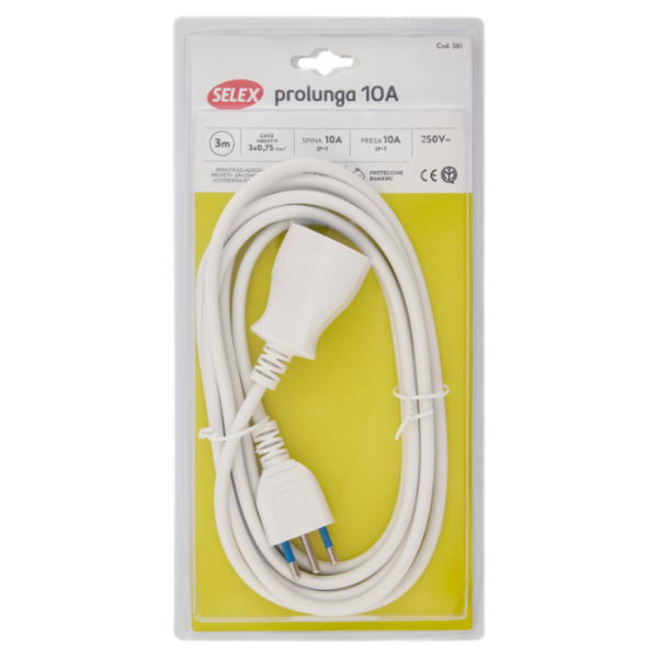 Selex Prolunga Spina 10A + Presa 10A(Ita) Bianco 3 m