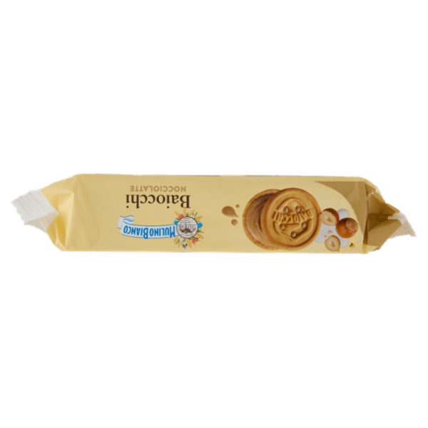 Mulino Bianco Baiocchi Snack Biscotti Farciti con Crema Nocciole e Latte Nocciole 100% Italiane 168g