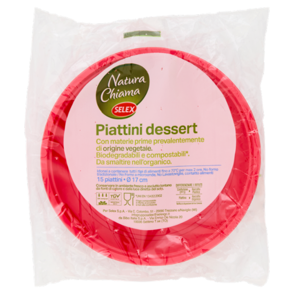 Selex Natura Chiama Piattini Dessert Biodegradabili e Compostabili Ecologici Rossi 15 pezzi