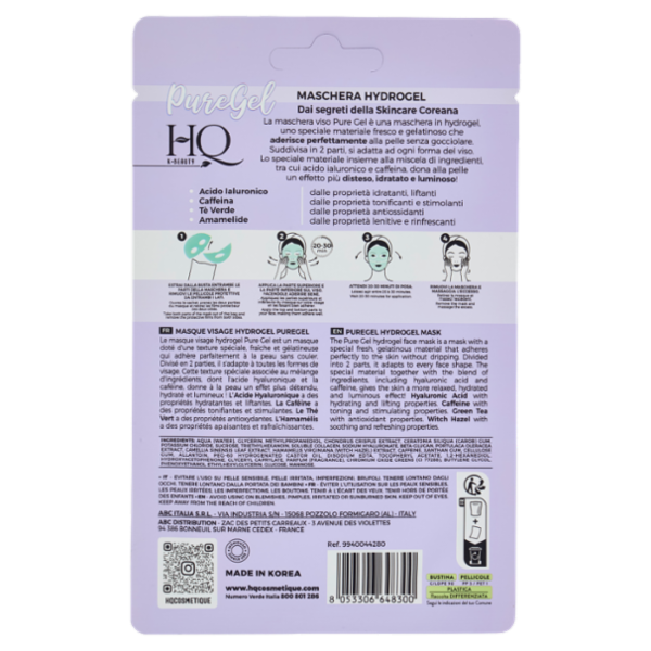 HQ K-Beauty Maschera Hydrogel Attivi: Acido Ialuronico - Caffeina