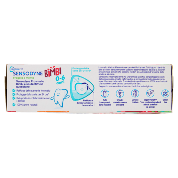 Sensodyne Prosmalto Bimbi, Dentifricio per Bambini 0-6 anni, Aroma Naturale Fragola e Menta, 50 ml