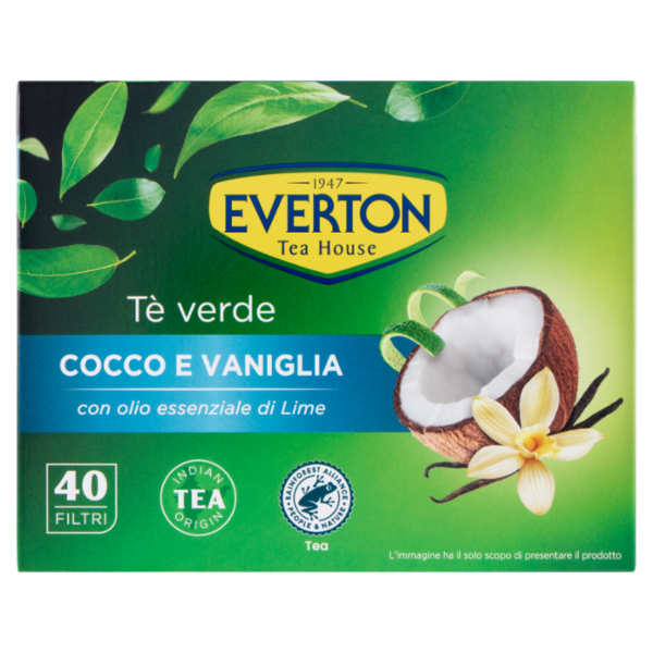 Everton Tè verde Cocco e Vaniglia Filtri 40 x 1,3 g