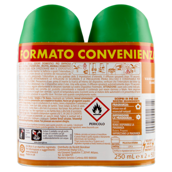 Air Wick Freshmatic Ricarica Bipacco Vaniglia e Thè Bianco Profumatore per ambiente 2 x 250 ml