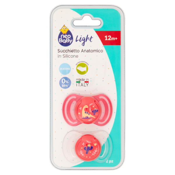 neo Baby Light Succhietto Anatomico in Silicone 12m+ Dino Rosa 2 pz