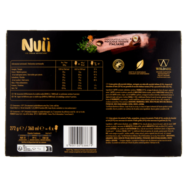 NUII Cioccolato al Latte e Nocciole Tostate Italiane 4x68g