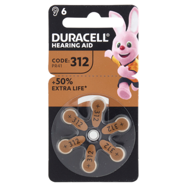 Duracell Hearing Aid Batteries 312 PR41 1.45V Marrone 6 pz