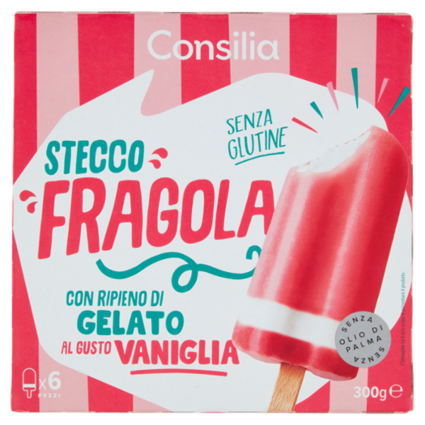Consilia 6 Ghiaccioli alla Fragola Ripieni di Gelato 300 g