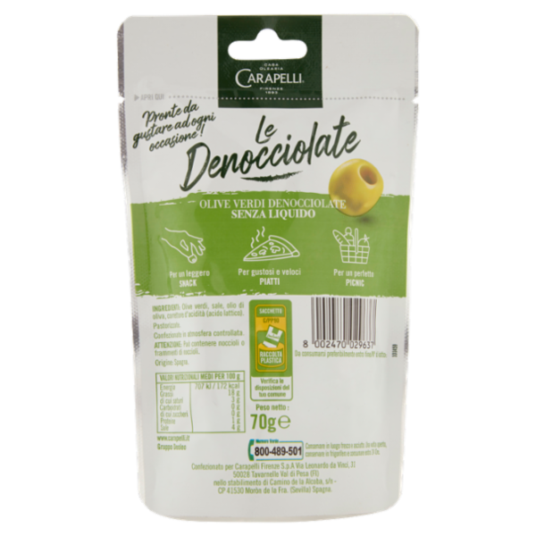 Carapelli le Denocciolate Olive Verdi Senza Liquido 70 g