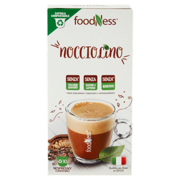 foodNess noccioLino Compostabile Nespresso Compatibile 10 x 7 g