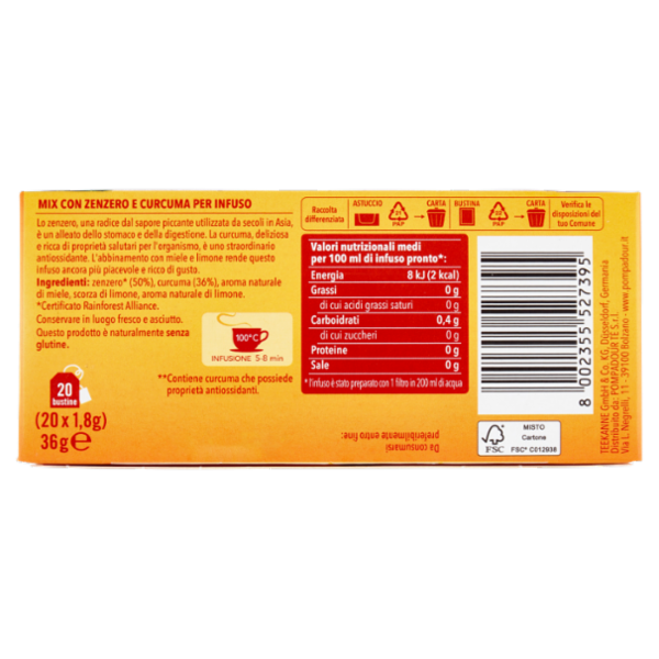 Pompadour Infuso Zenzero Curcuma bustine 20 x 1,8 g