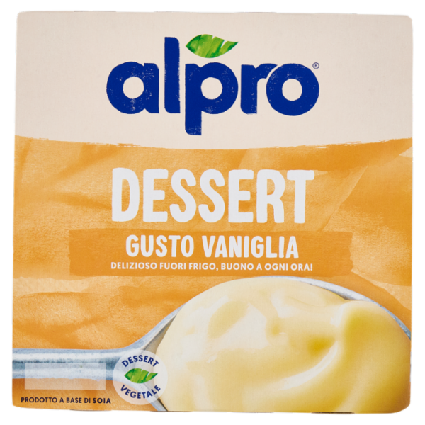 ALPRO Dessert 100% Vegetale Gusto Vaniglia, Senza Lattosio, Povero di Grassi, Fonte di Calcio,4X125g