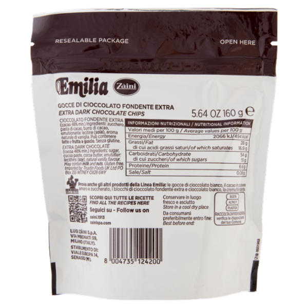 Zàini Emilia Gocce di Cioccolato Fondente Extra 160 g