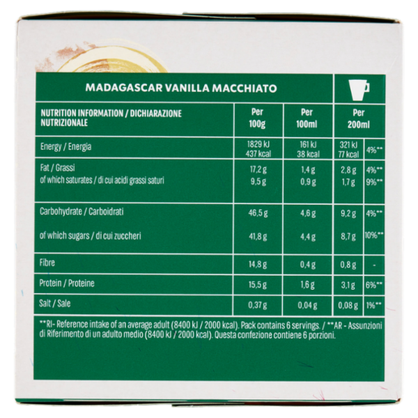 STARBUCKS Madagascar Vanilla Macchiato by Nescafé Dolce Gusto Latte Vaniglia e Caffè 12 Capsule 132g