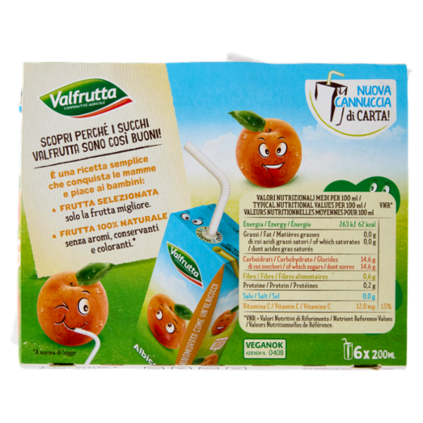 Valfrutta Albicocca Italiana Succo e polpa di frutta 6 x 200 ml
