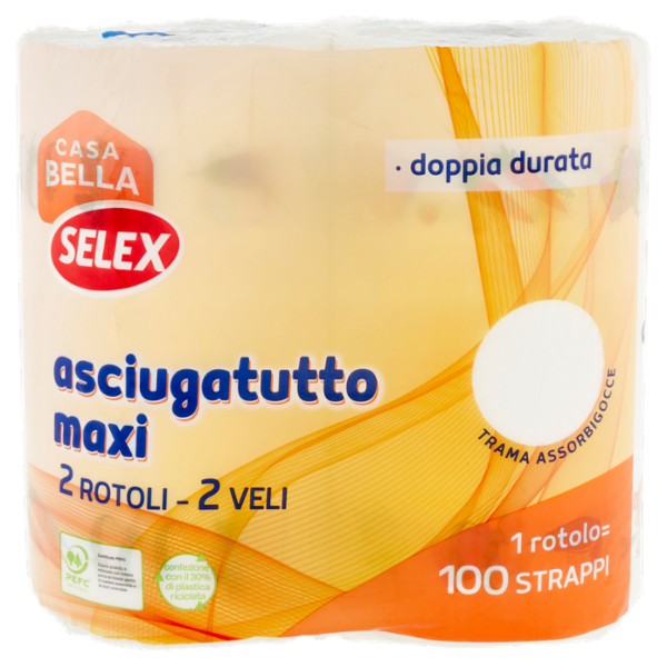 Selex Casa Bella Asciugatutto 2 Veli Maxi Rotolo 100 Strappi 2 Rotoli