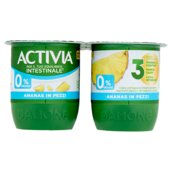 ACTIVIA Yogurt con Probiotico Bifidus, 0% Grassi, gusto Ananas, 4x125g