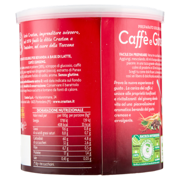 Crastan Preparato Solubile per Caffè e Ginseng da Zuccherare 200 g
