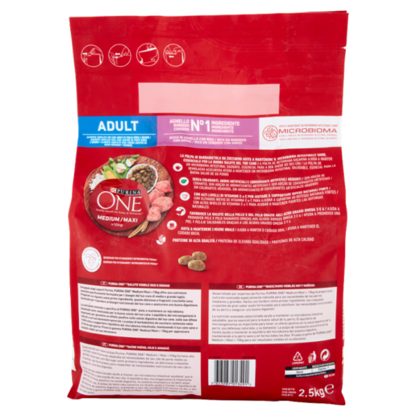 PURINA ONE Medium/Maxi Adult Ricco in Agnello con Riso 2,5 kg
