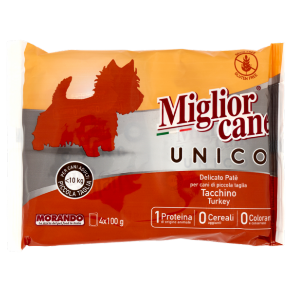 Migliorcane Unico Delicato Patè Tacchino per Cani Adulti <10 kg Piccola Taglia 4 x 100 g