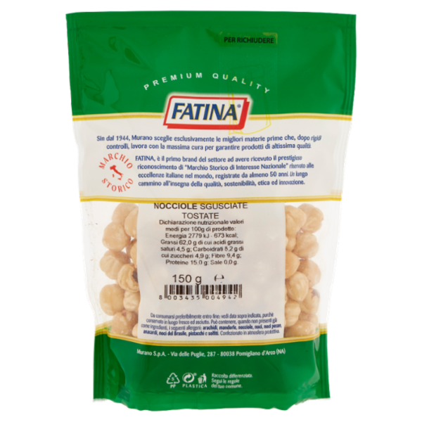 Fatina Frutta Secca Snack Nocciole Sgusciate Tostate 150 g