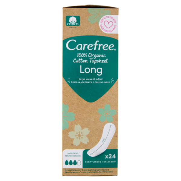 Carefree 100% Organic Cotton Topsheet Long Salvaslip 24 pz