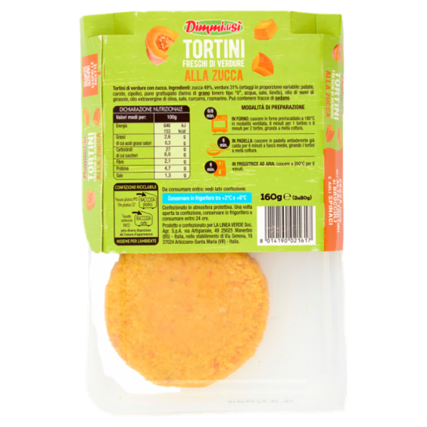 DimmidiSì Tortini Freschi di Verdure alla Zucca 2 x 80 g