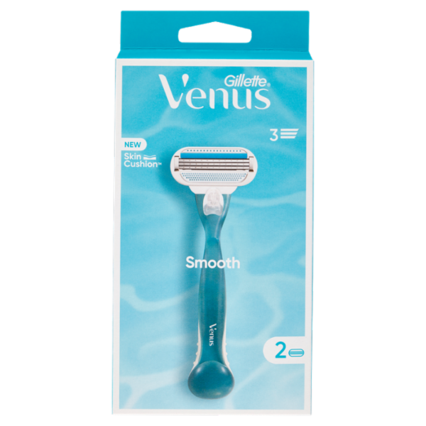 Gillette Venus Rasoio Donna Smooth a 3 Lame, 1 Manico + 2 Lamette Donna