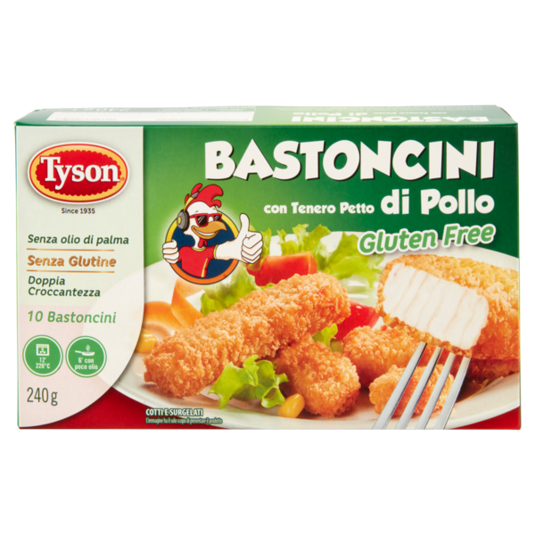 Tyson Bastoncini con Tenero Petto di Pollo Cotti e Surgelati 10 Bastoncini 240 g