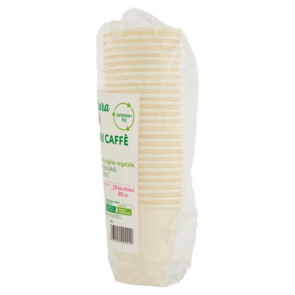 Vale La Natura Bicchieri da Caffè in Cartoncino Biodegradabili e Compostabili 80 cc 25 pezzi