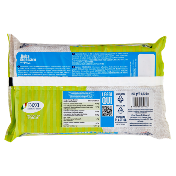 Fazzi Dolce Benessere con Riso Senza Uova, Burro e Latte 250 g