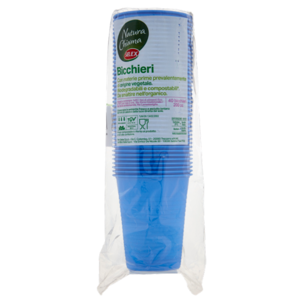 Selex Natura Chiama Bicchieri Biodegradabili e Compostabili Ecologici Azzurri 200cc 40 pezzi