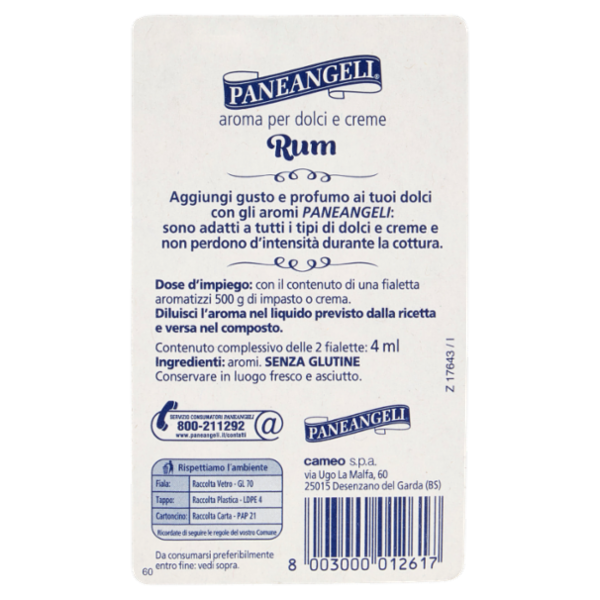 PANEANGELI aroma per dolci e creme Rum 2 fialette 4 ml