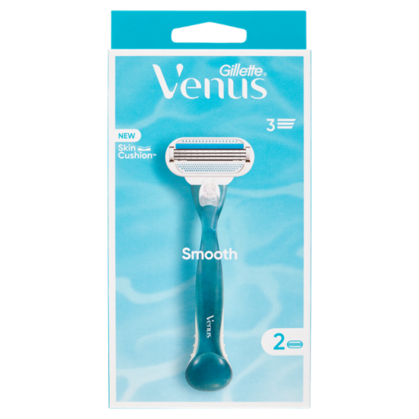 Gillette Venus Rasoio Donna Smooth a 3 Lame, 1 Manico + 2 Lamette Donna
