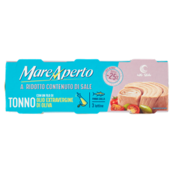 Mare Aperto Tonno a Ridotto Contenuto Di Sale Con Un Filo Di Olio Extravergine Di Oliva 3 x 65 g