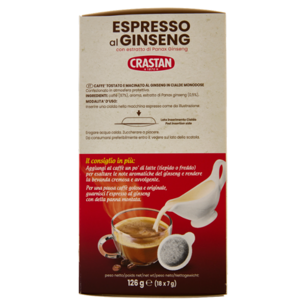 Crastan Espresso al Ginseng Cialde Compostabili per Macchine Espresso 18 x 7 g