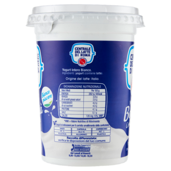Centrale del Latte di Roma Yogurt Intero Bianco 500 g
