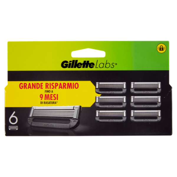 Gillette Lamette di Ricambio per Rasoio da Uomo Labs, 6 Ricariche