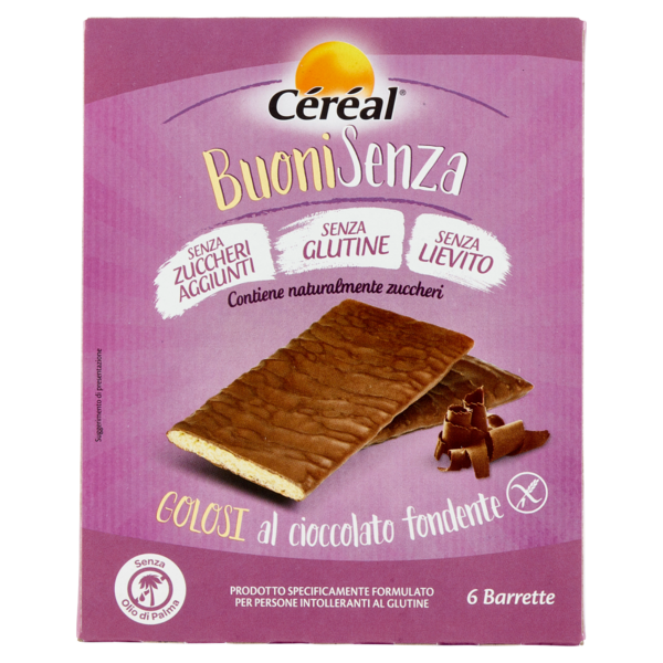 Céréal, Crackers BuoniSenza Golosi al cioccolato fondente, senza glutine, senza lievito - 6 x 17 g