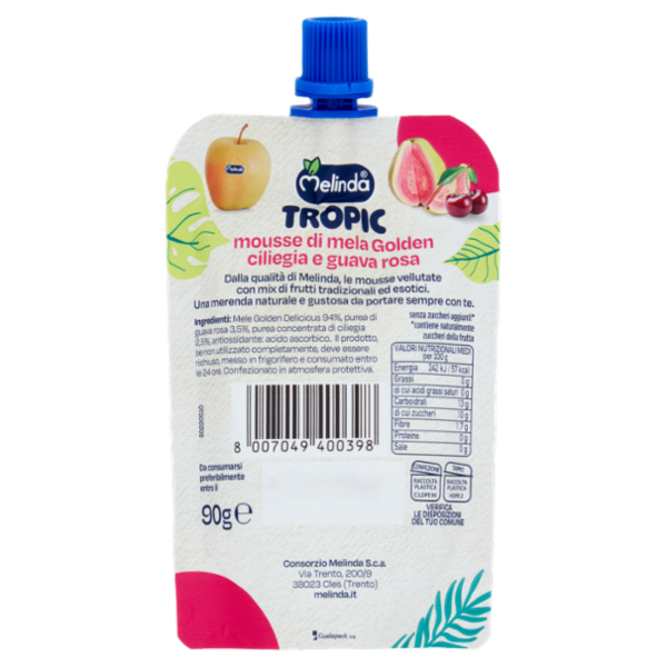 Melinda Tropic mousse di mela Golden ciliegia e guava rosa 90 g