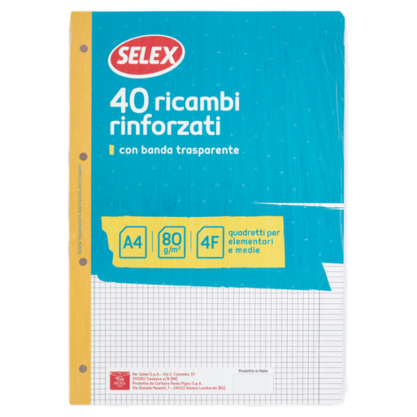 Selex Ricambio Bianco Quaxima Formato A4 40 Fogli Rinforzati 80 g Quadretti 4 mm con Margine