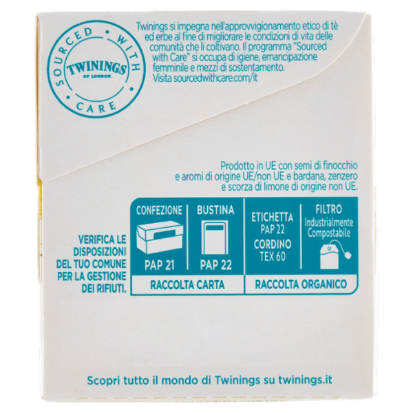 Twinings Benessere Antiossidante Tisana aromatizzata Limone con Finocchio e Zenzero 18 filtri 36 g