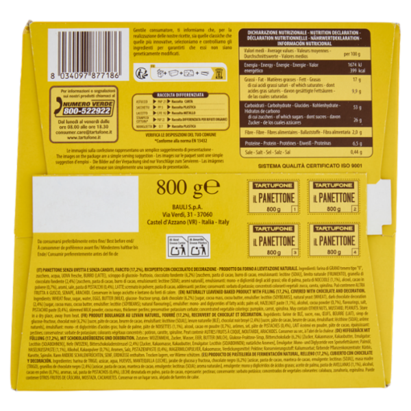Tartufone il Panettone con Doppia Crema Pistacchio e Gianduia 800 g
