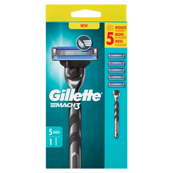 Gillette Mach3 Rasoio da Uomo a 3 Lame, 1 Manico + 5 Lamette