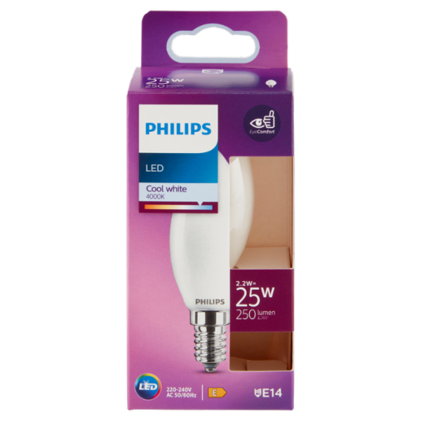 Philips Led candela vetro 25W E14 4000K non dim
