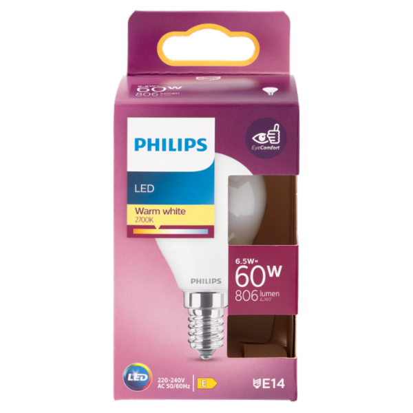 Philips Led sfera vetro 60W E14 2700K