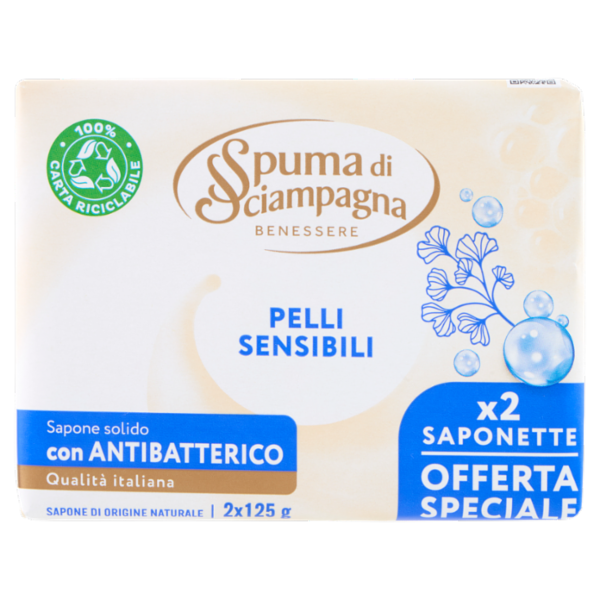 Spuma di Sciampagna Benessere Sapone solido Pelli Sensibili 2 x 125 g