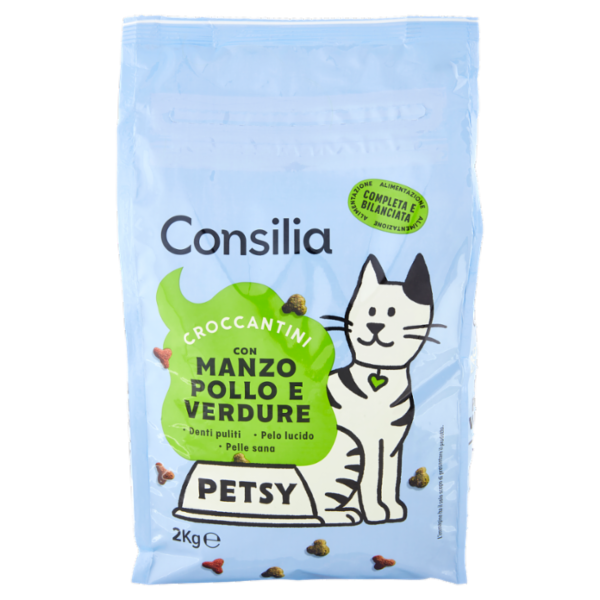 Consilia Petsy Gatto Croccantini con Manzo, Pollo e Verdure 2 kg